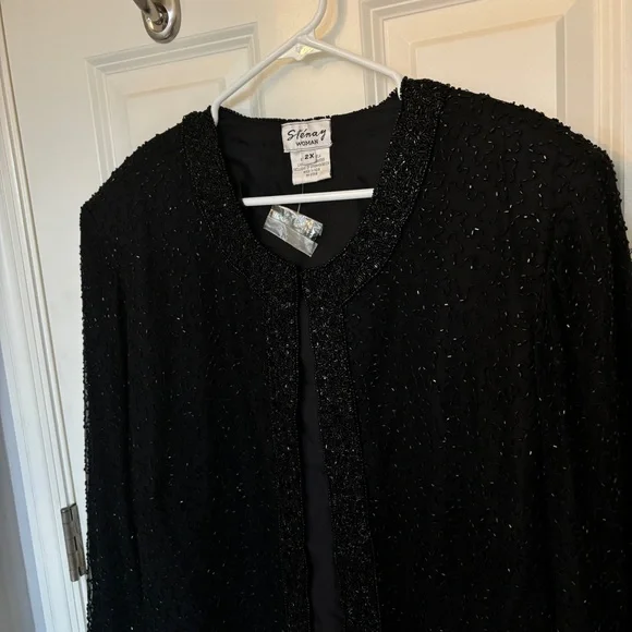 Stenay Women's Size 2X Jacket Silk Beaded Black Evening Cocktail Open Front NWT